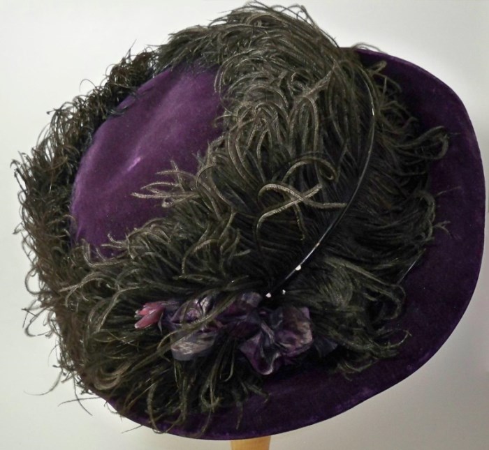 Purple velvet hat with ostrich feathers