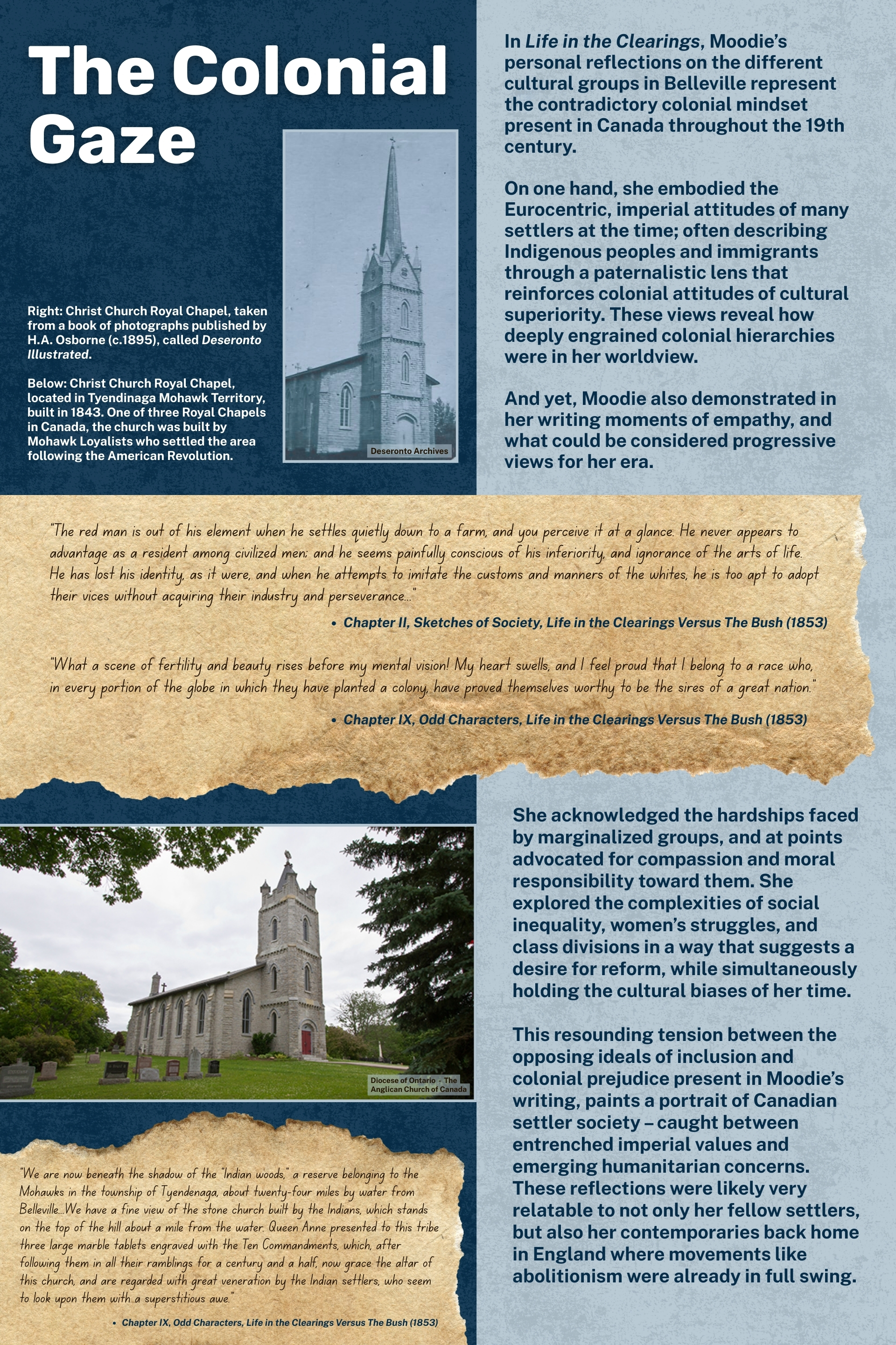 Interpretive panel showing historic and present day photos of Christ Church Royal Chapel