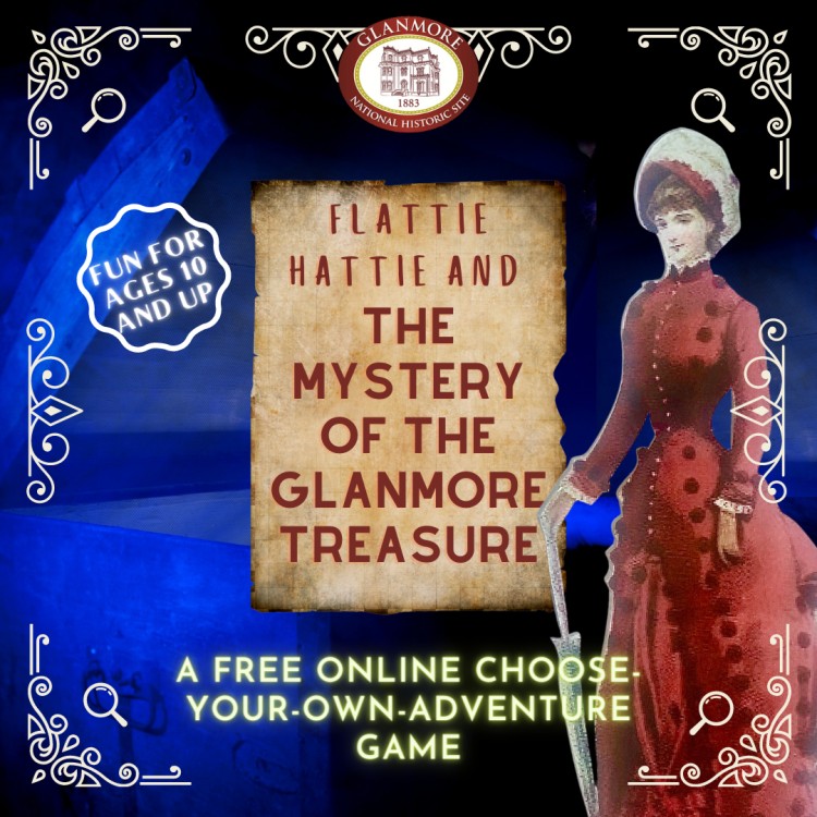 Advertisement for online choose your own adventure, Flattie Hattie and The Mystery of the Glanmore Treasure.