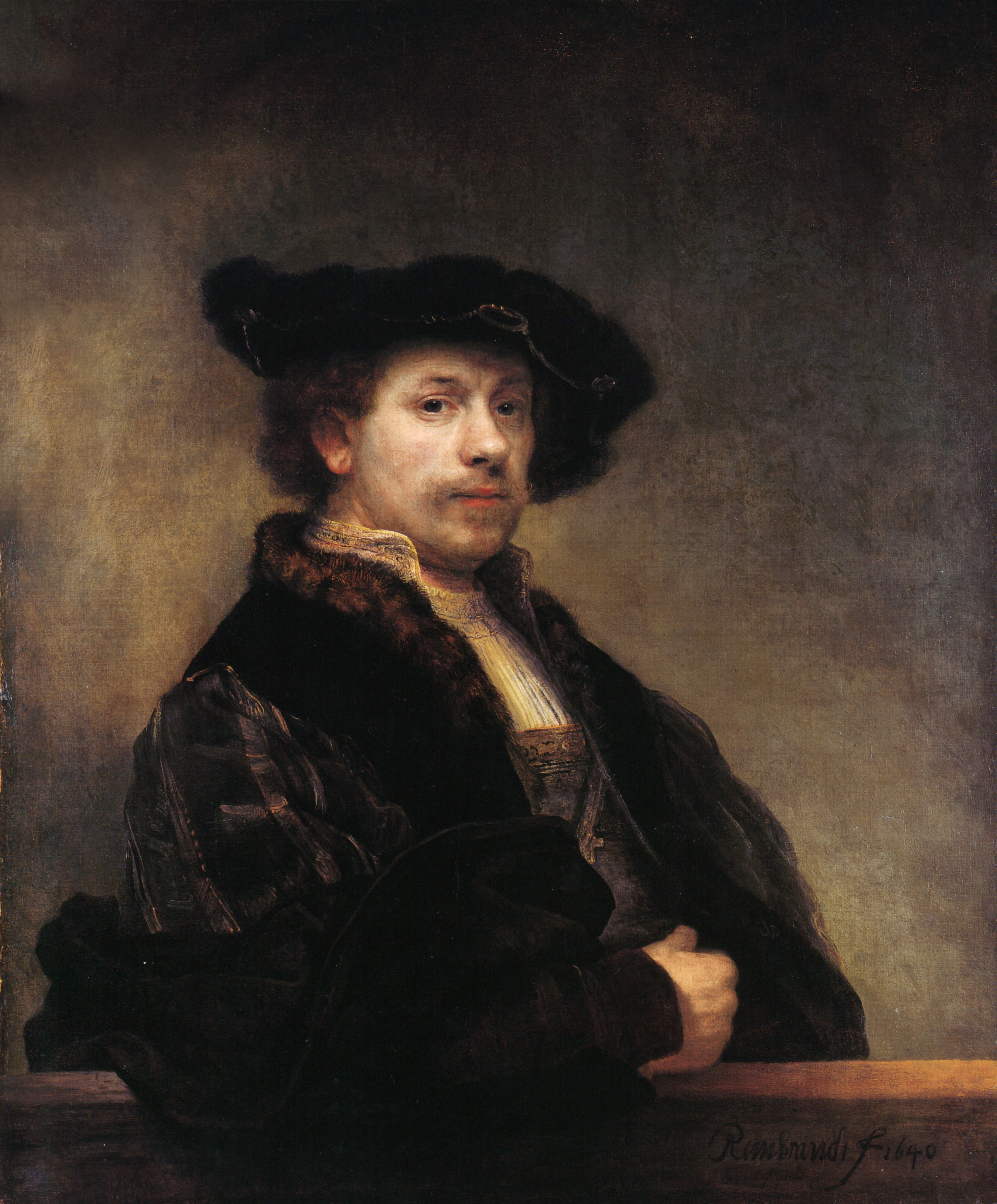 Oil painting copy of a self portrait of Rembrandt 